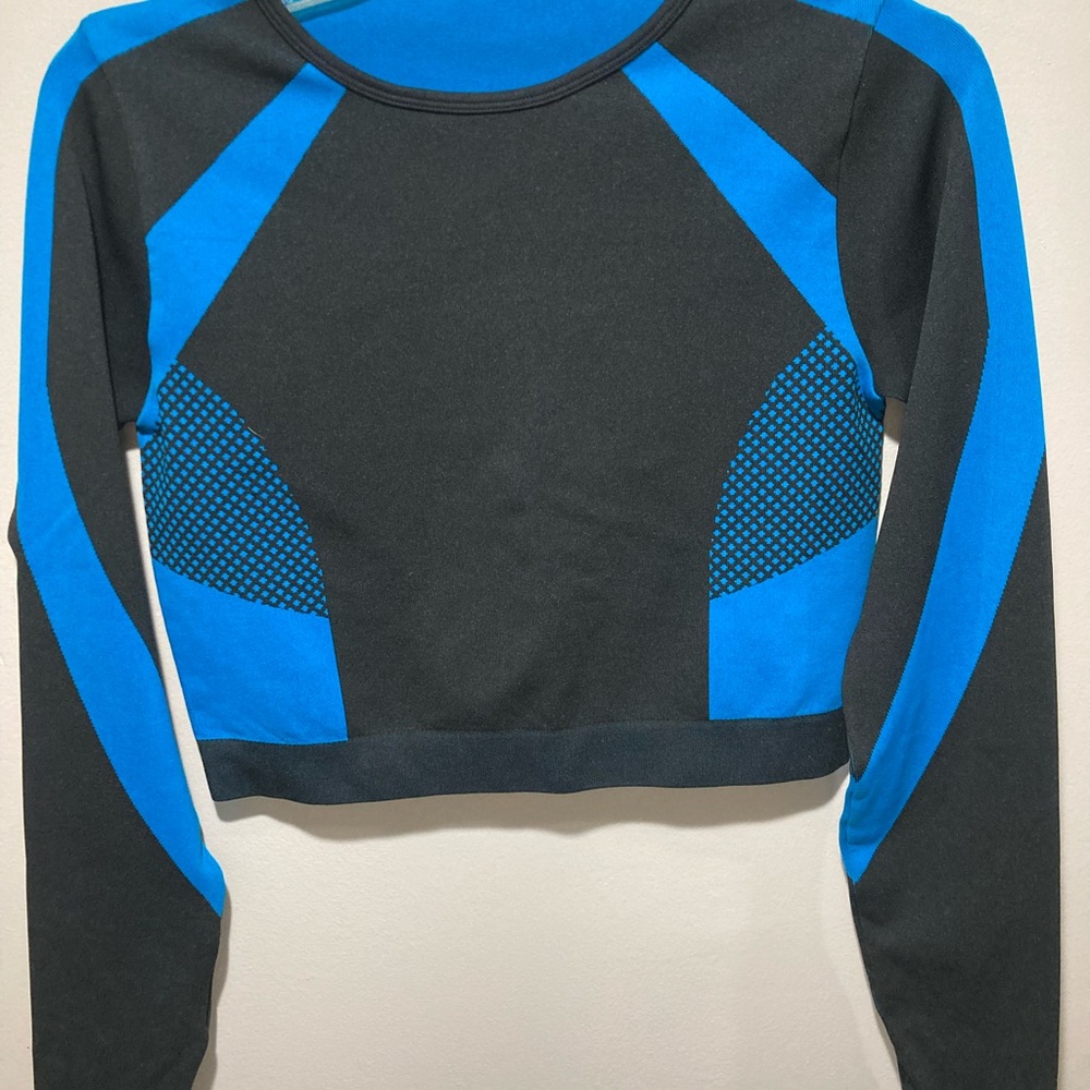 Black and Blue Long Sleeve Crop Top